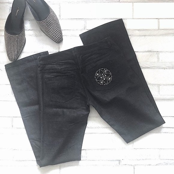 St. John Collection Embellished Black Boot Cut Jeans - Picture 4 of 8